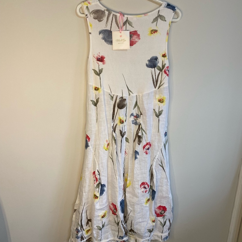Floral Midi Dress in White and Multicolor
